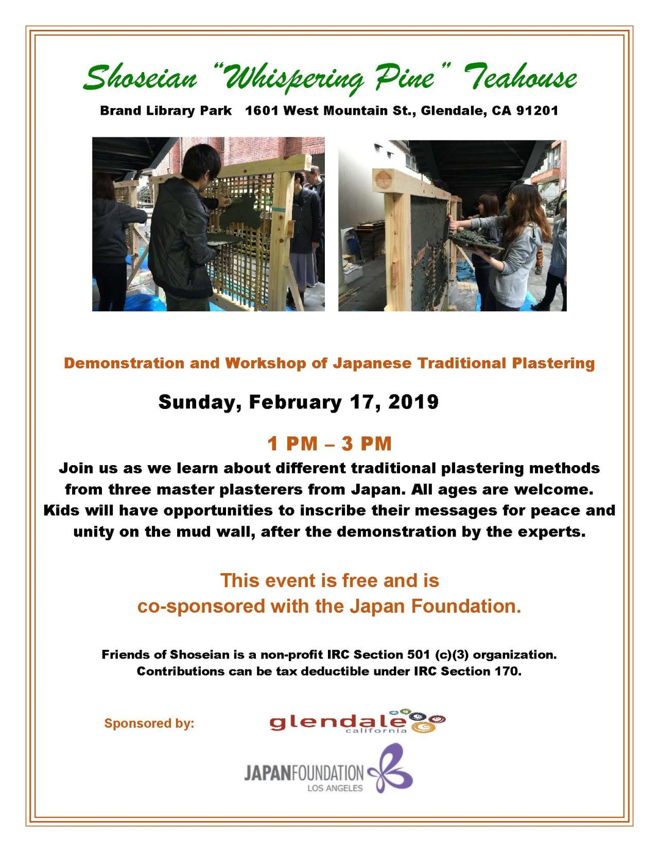 Shoseian Tea House 02-17-19 Traditional Plastering - FLYER (v1)