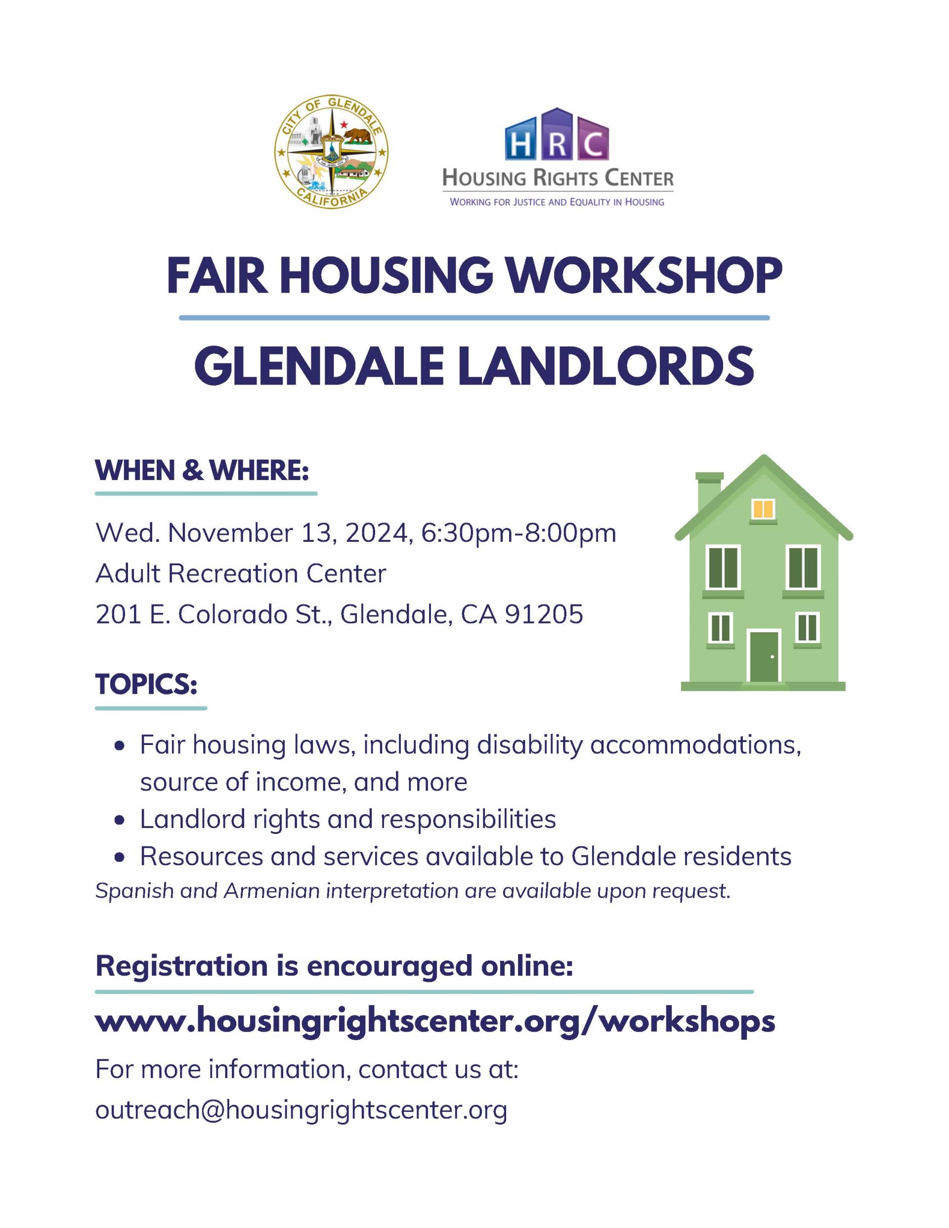 2024-11-13 Glendale Landlord Fair Housing Workshop Flyer_Eng